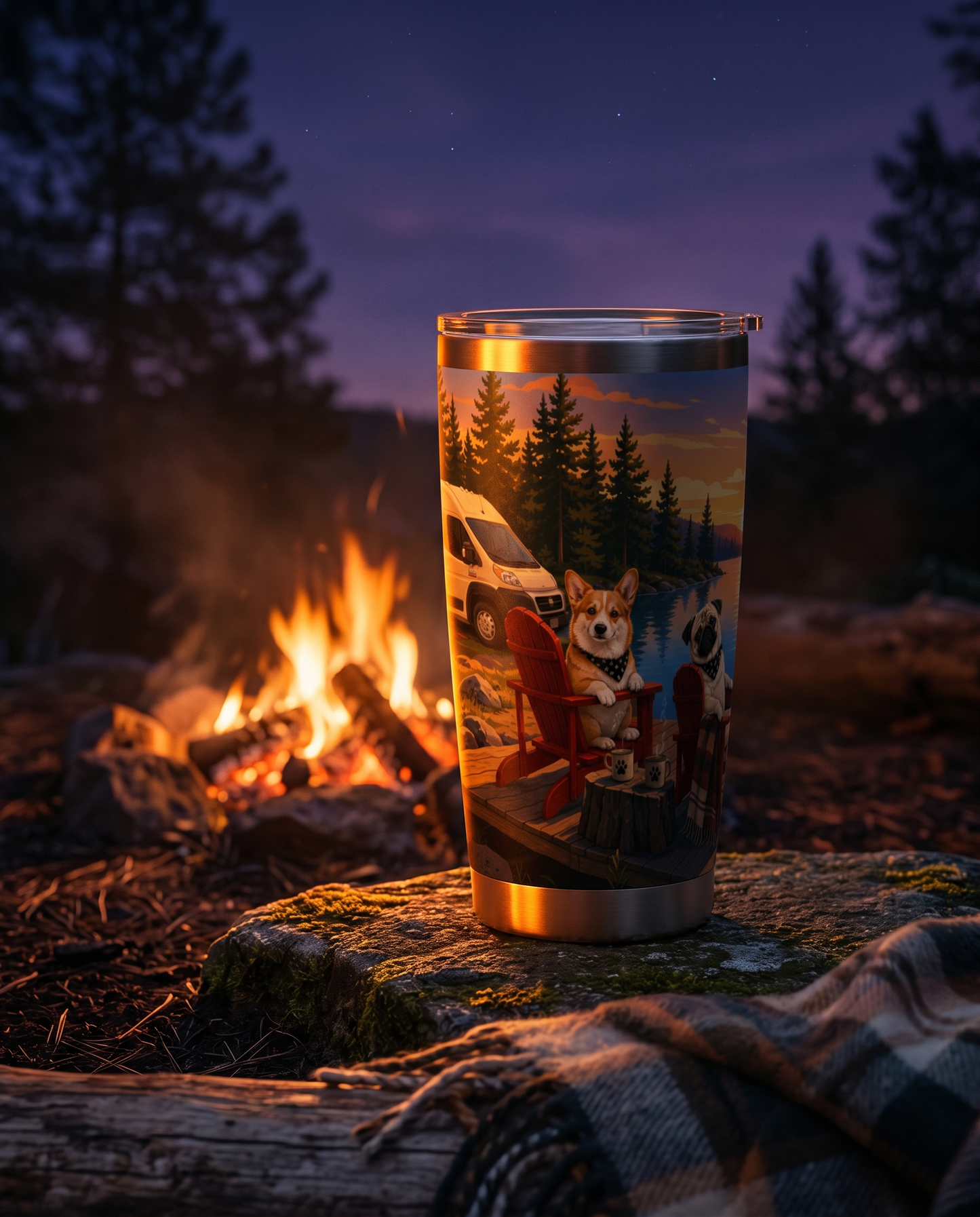 Charlie & Goose Co. Campfire Tumbler with Single Silver Edge (20oz)